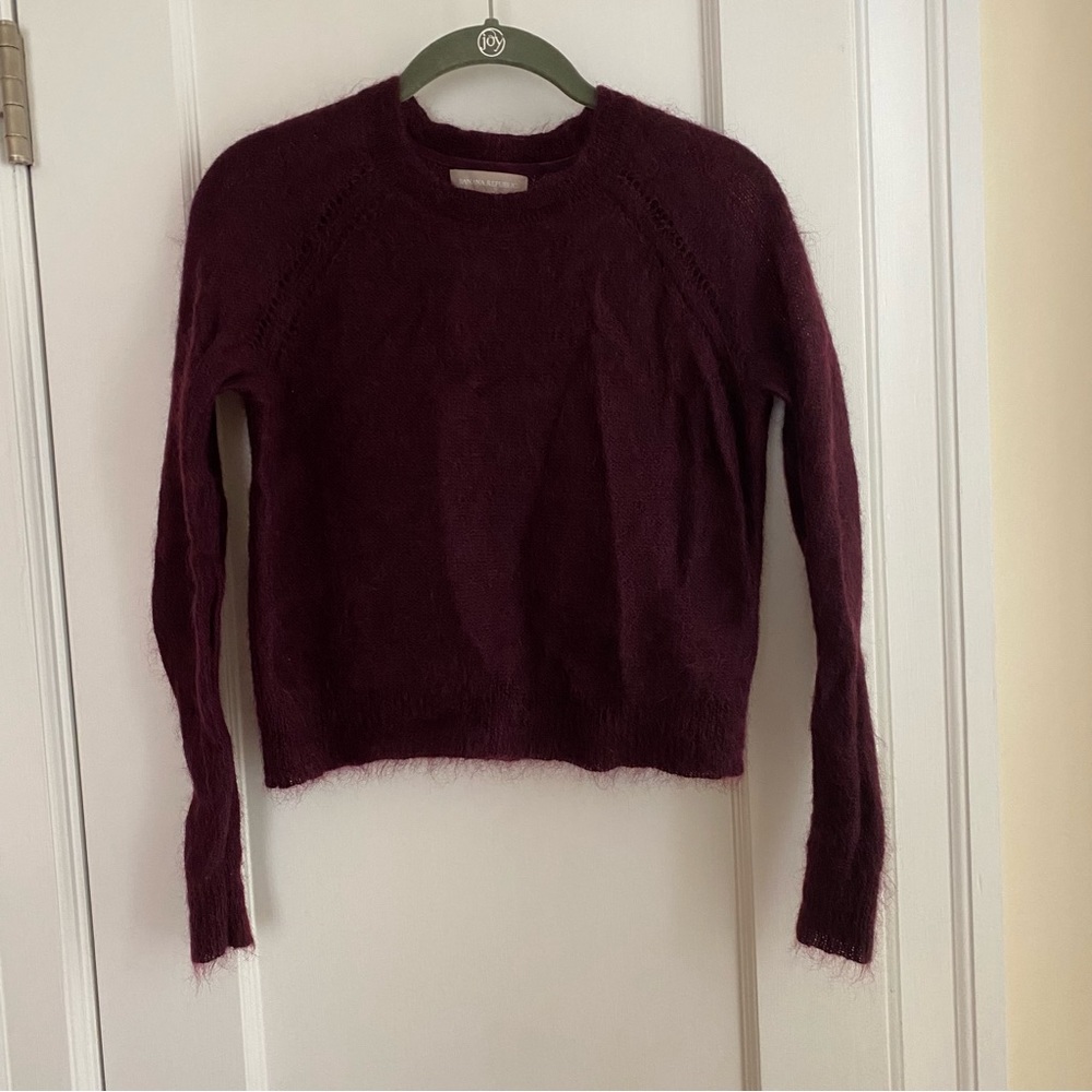 Fuzzy mohair blend semi-cropped semi-sheer sweater